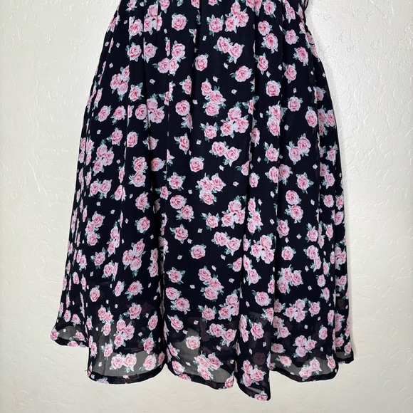 Floral Print Black and Pink Off the Shoulders Boho Mini Dress Size Small S - Picture 3 of 15